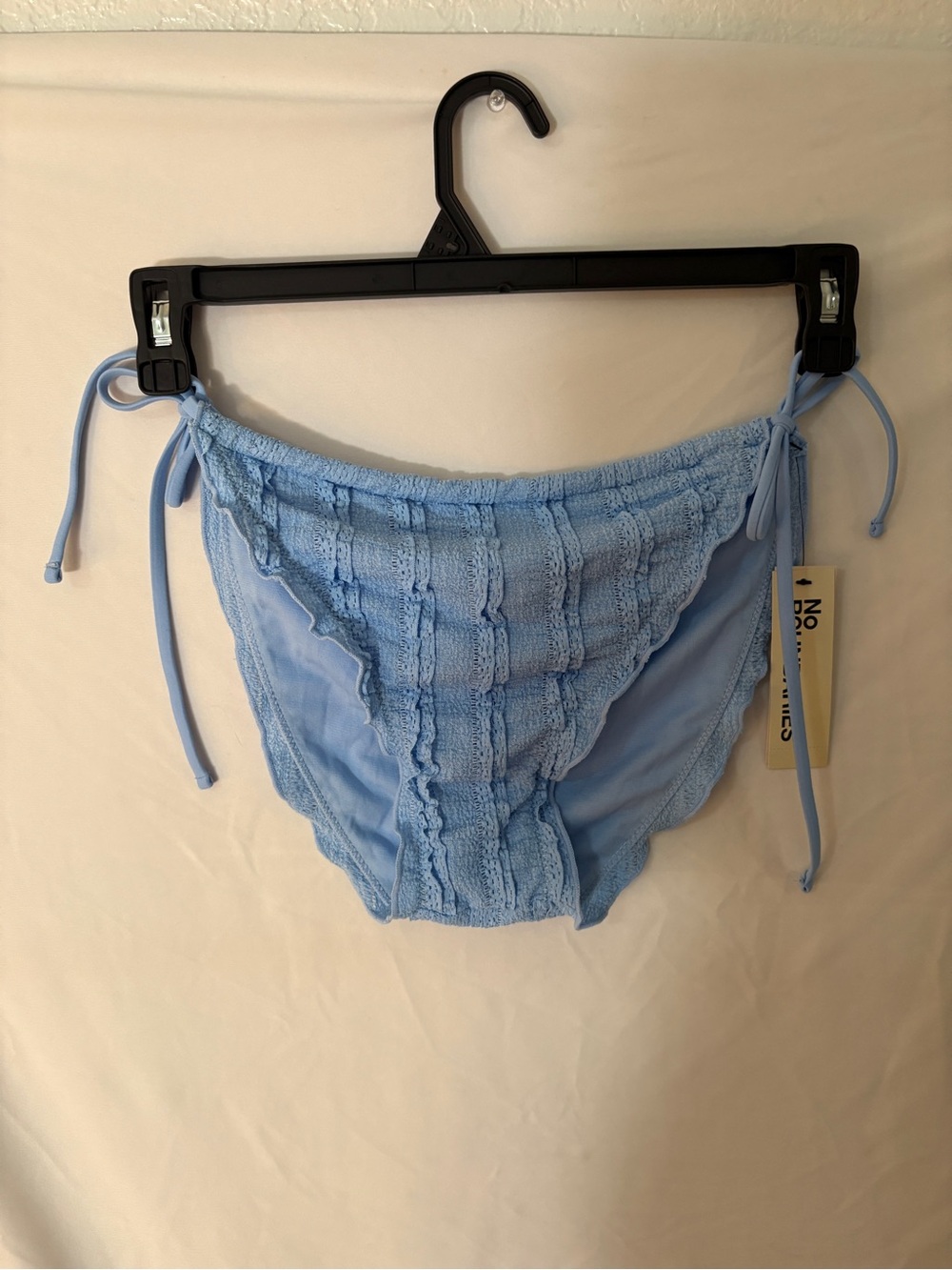 No Boundaries Light Blue Crochet Side-Tie Bikini Bottoms
